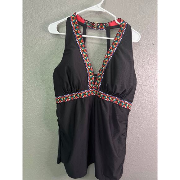 Swim by Cacique Tankini 42D Black Aztec Halter Balconette Underwire Swimsuit Top - Picture 2 of 11